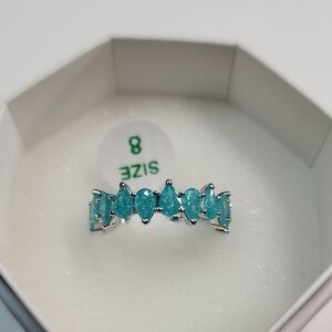 Bomb Party Ring Elegant Silver and Blue Gemstone Ring Size 8